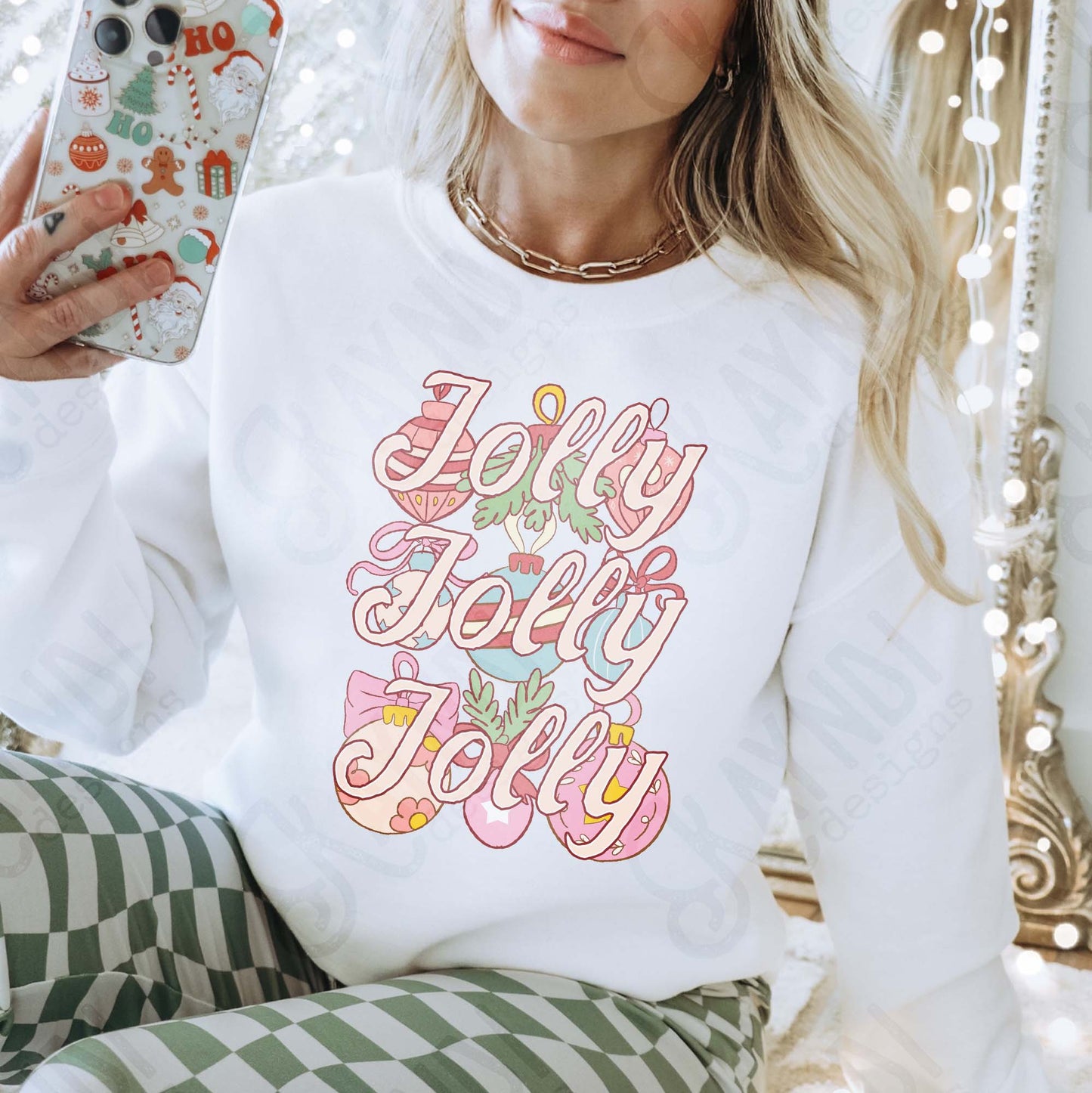 Jolly Jolly Jolly Sublimation Design PNG Digital Download Christmas Ornaments Pink