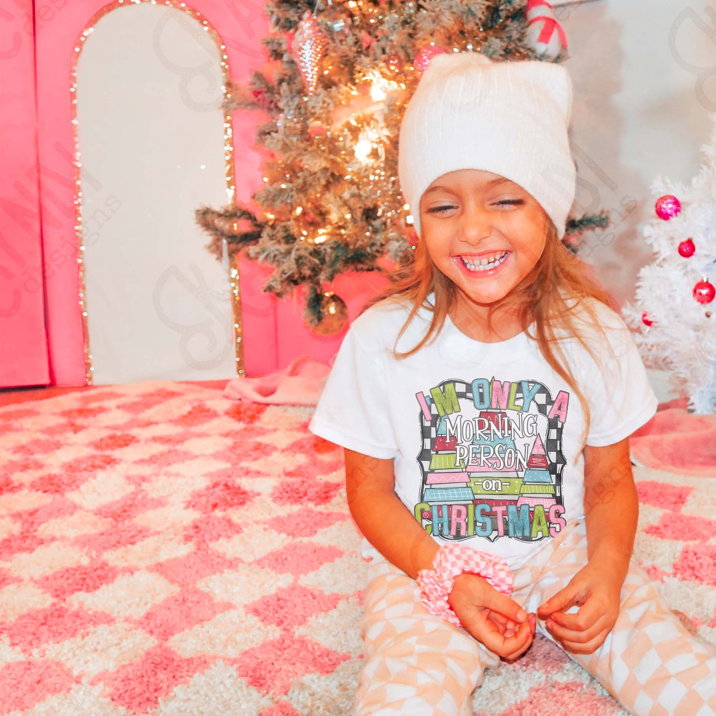 Morning Person on Christmas Checkered Sublimation Design PNG Digital Download Christmas Funny Colorful