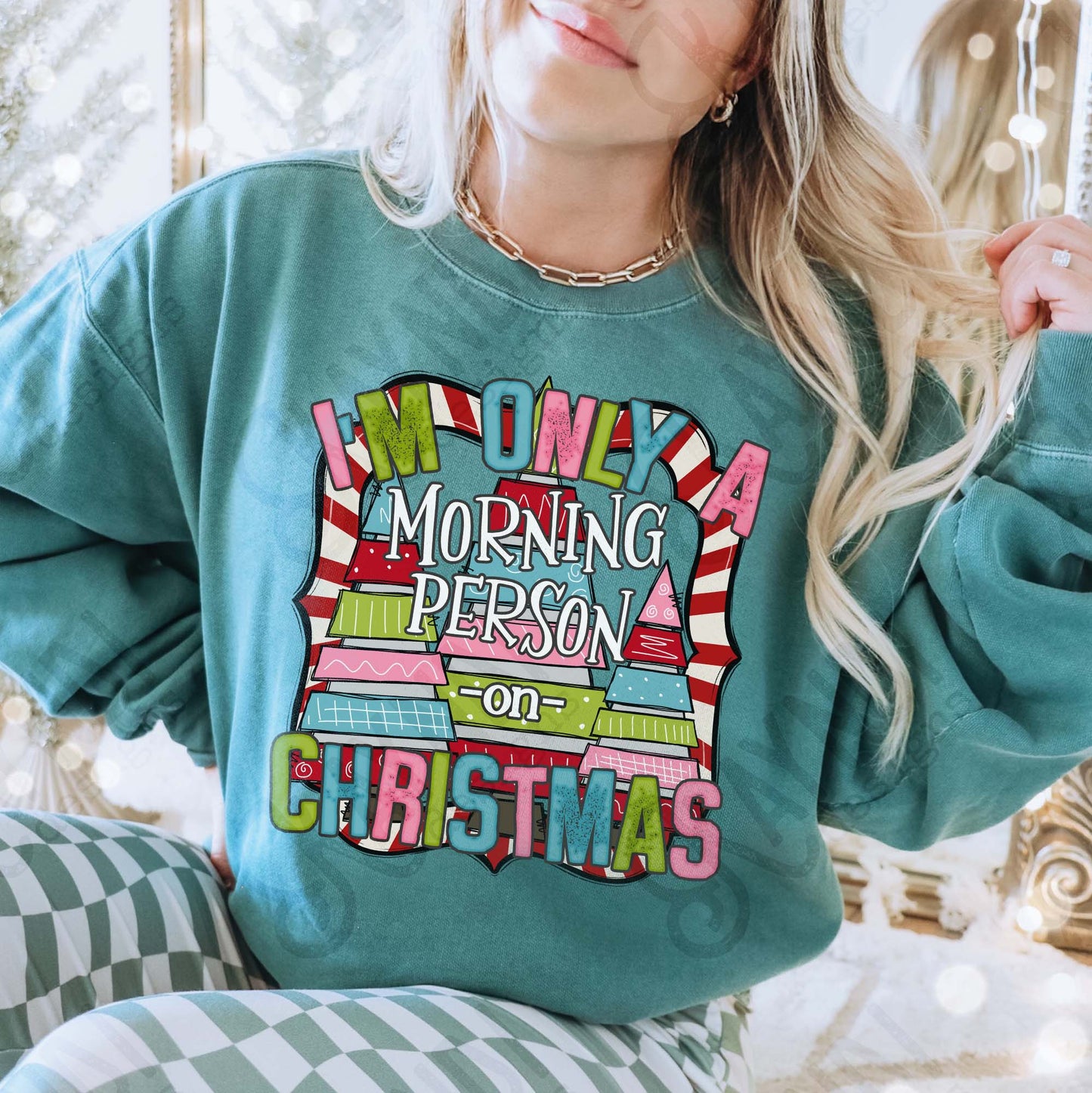 Morning Person on Christmas Stripes Sublimation Design PNG Digital Download Christmas Funny Colorful