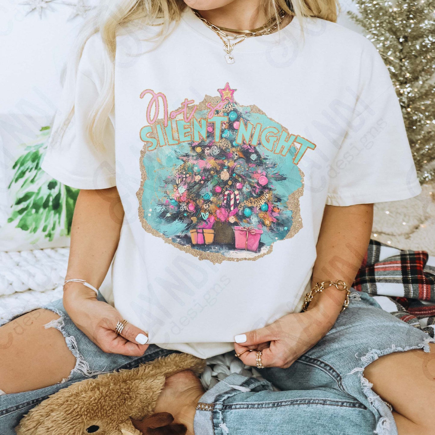 Not So Silent Night Sublimation Design PNG Digital Download Christmas Tree Presents