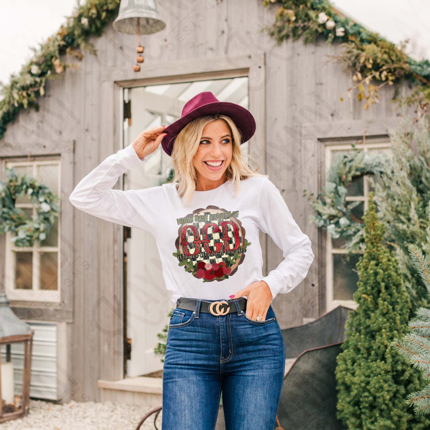 Obsessive Christmas Disorder Sublimation Design PNG Digital Download Christmas Checkered Red