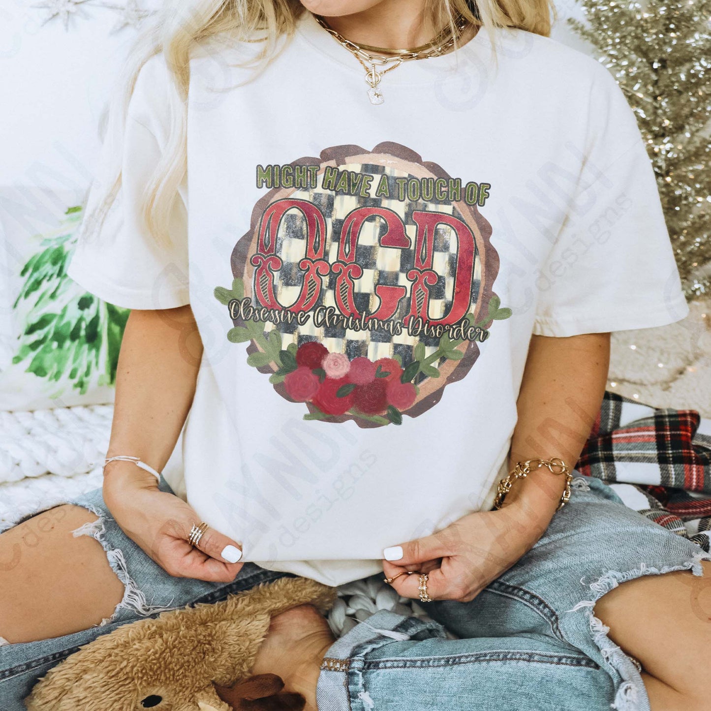 Obsessive Christmas Disorder Sublimation Design PNG Digital Download Christmas Checkered Red