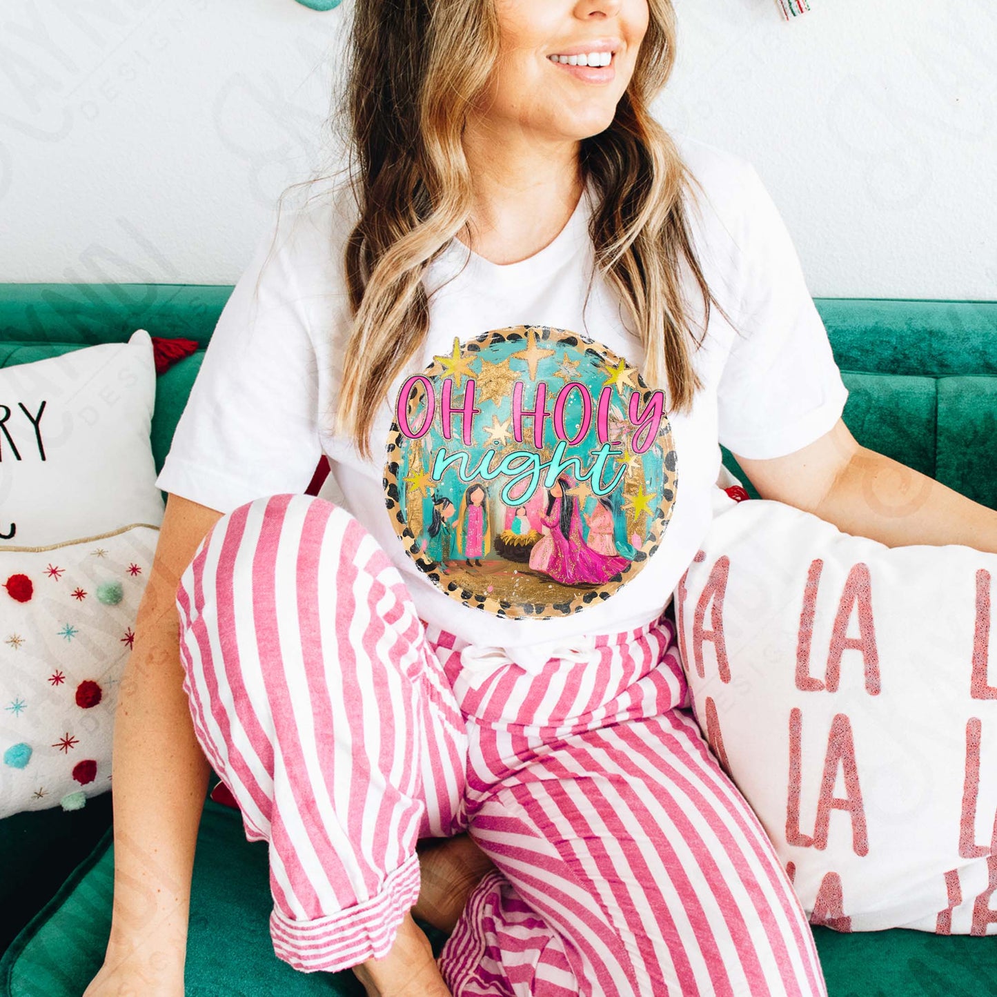 Oh Holy Night Sublimation Design PNG Digital Download Nativity Faith Jesus Pink