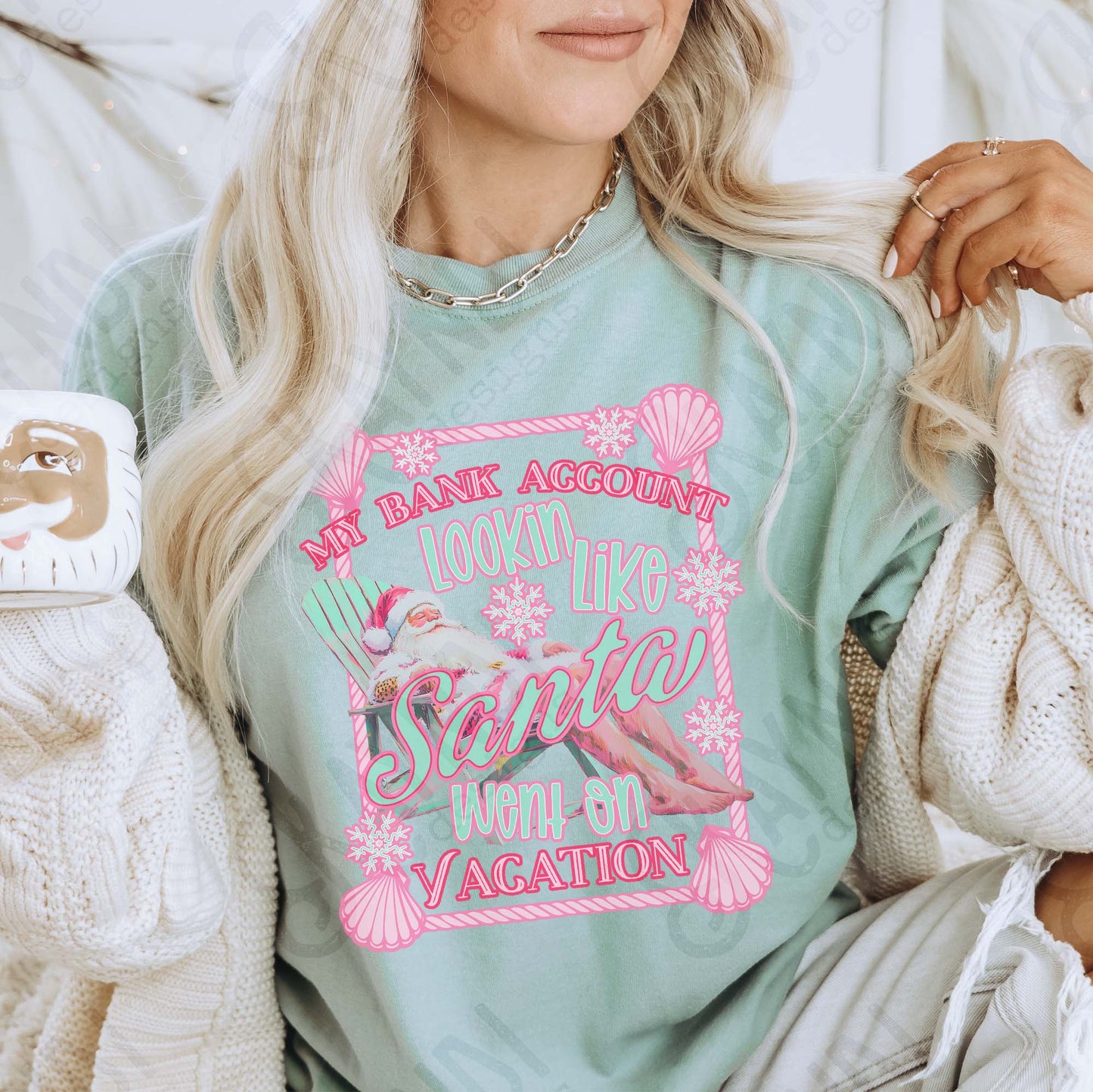 Santa Went on Vacation Sublimation Design PNG Digital Download Pink Santa Beach