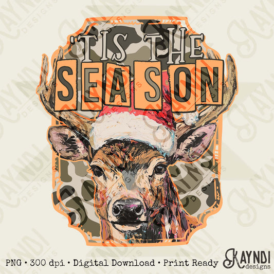 Tis the Season Orange Sublimation Design PNG Digital Download Christmas Deer Camo