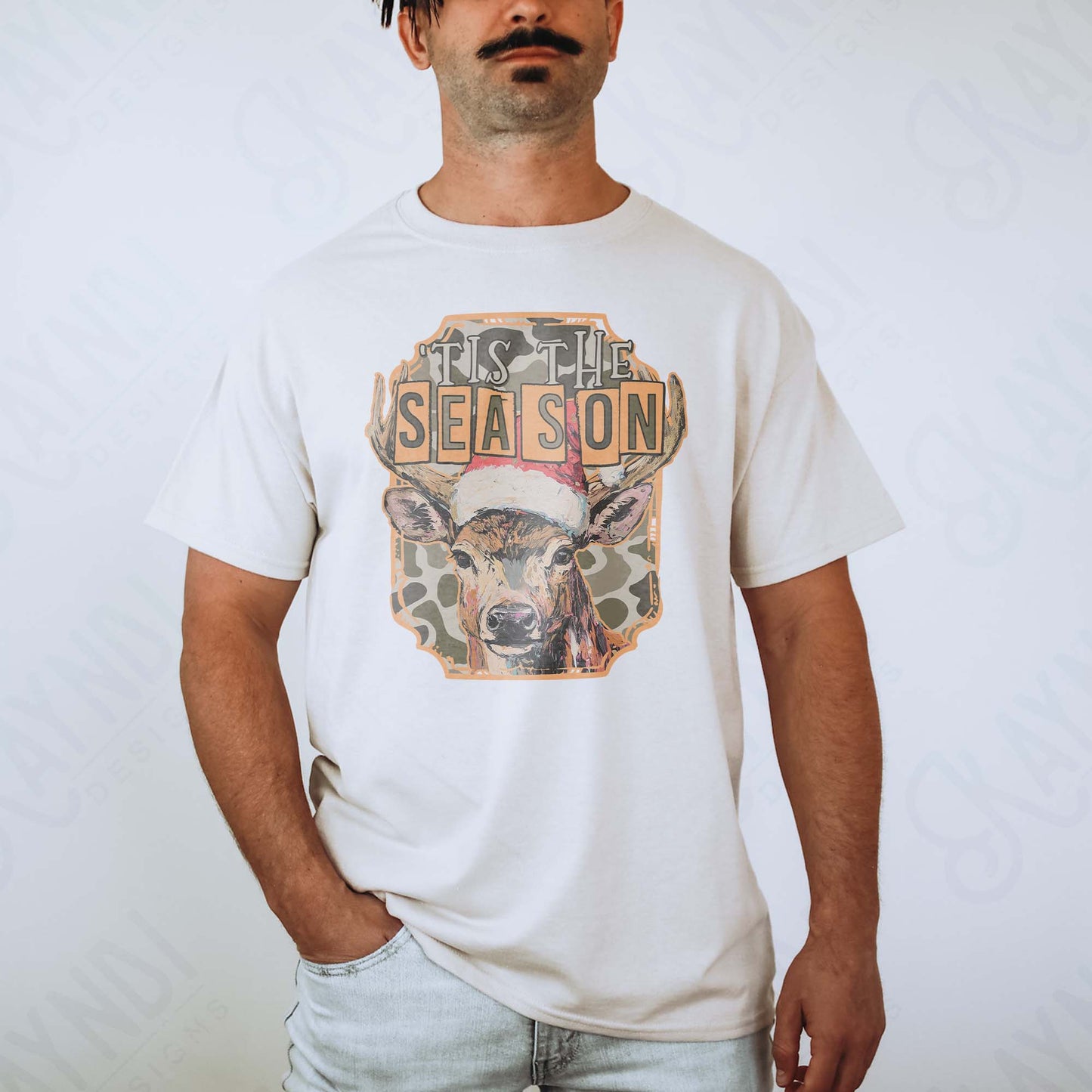 Tis the Season Orange Sublimation Design PNG Digital Download Christmas Deer Camo