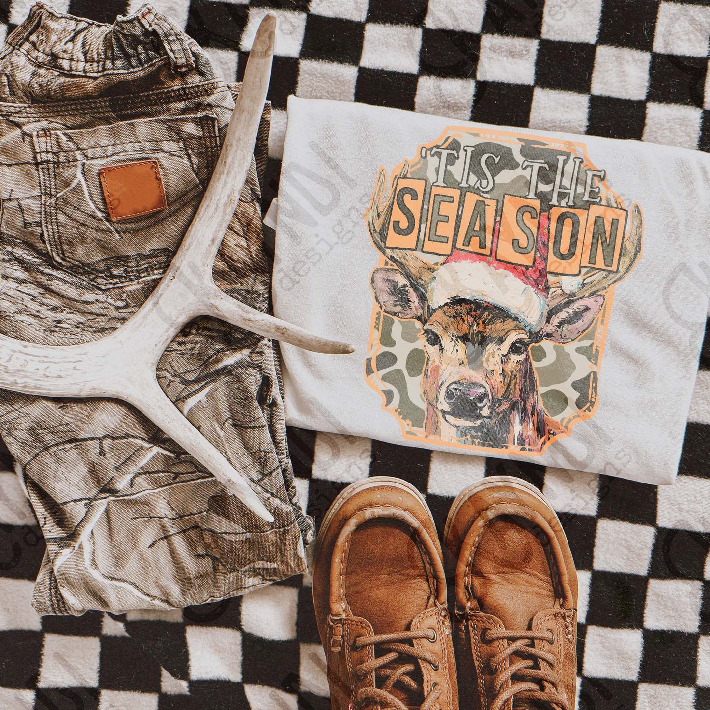 Tis the Season Orange Sublimation Design PNG Digital Download Christmas Deer Camo