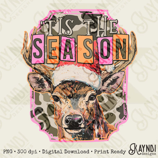 Tis the Season Orange Pink Sublimation Design PNG Digital Download Christmas Deer Camo