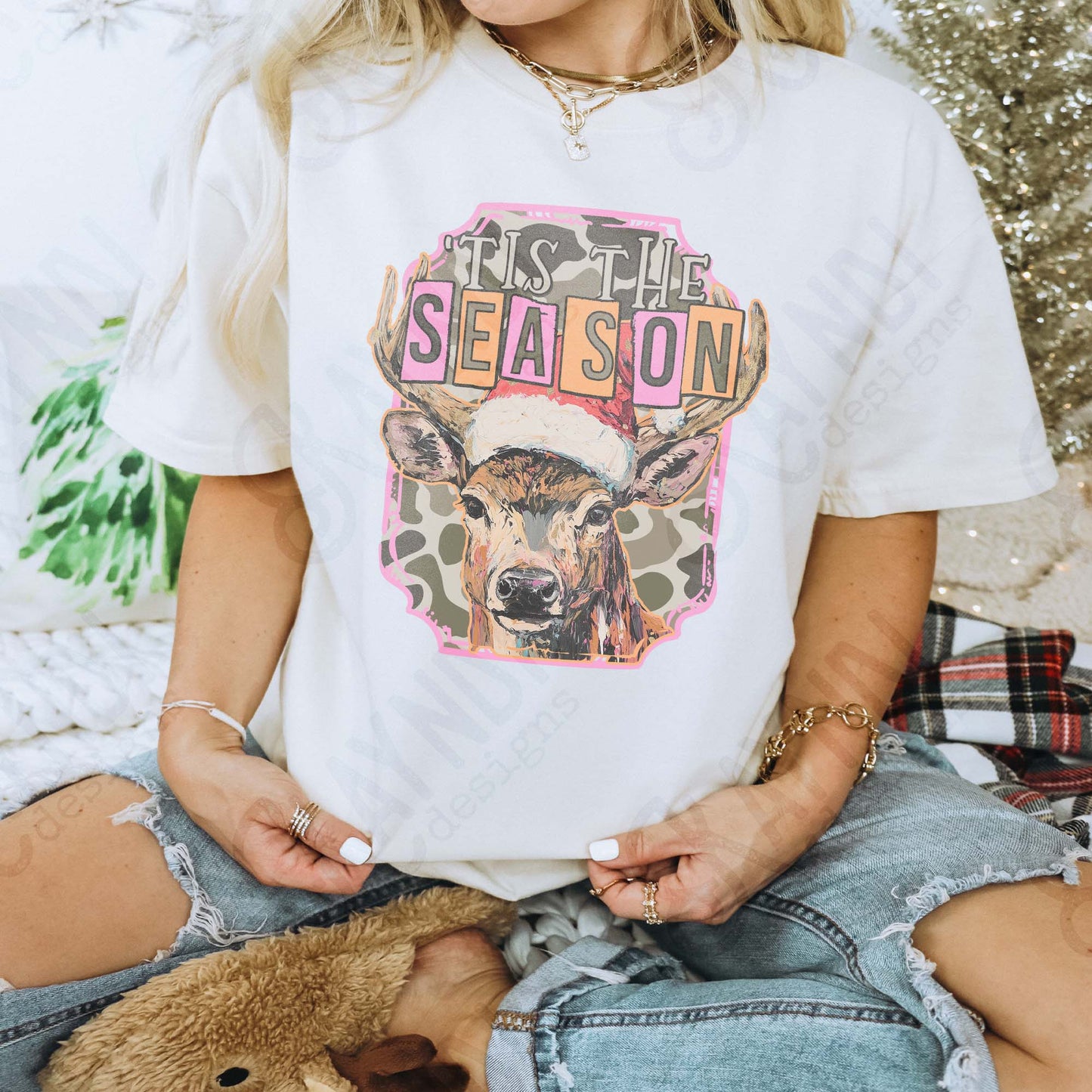 Tis the Season Orange Pink Sublimation Design PNG Digital Download Christmas Deer Camo