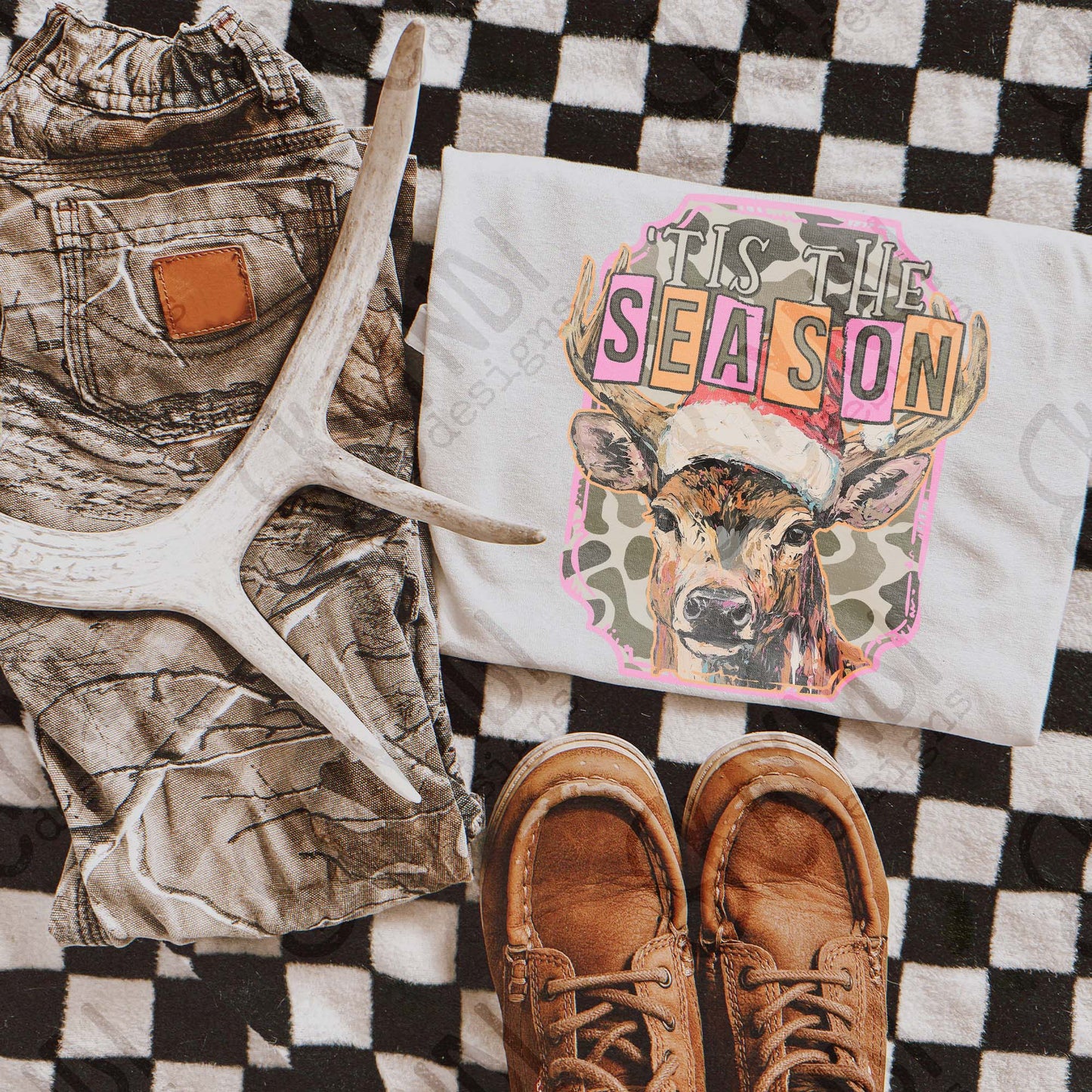 Tis the Season Orange Pink Sublimation Design PNG Digital Download Christmas Deer Camo