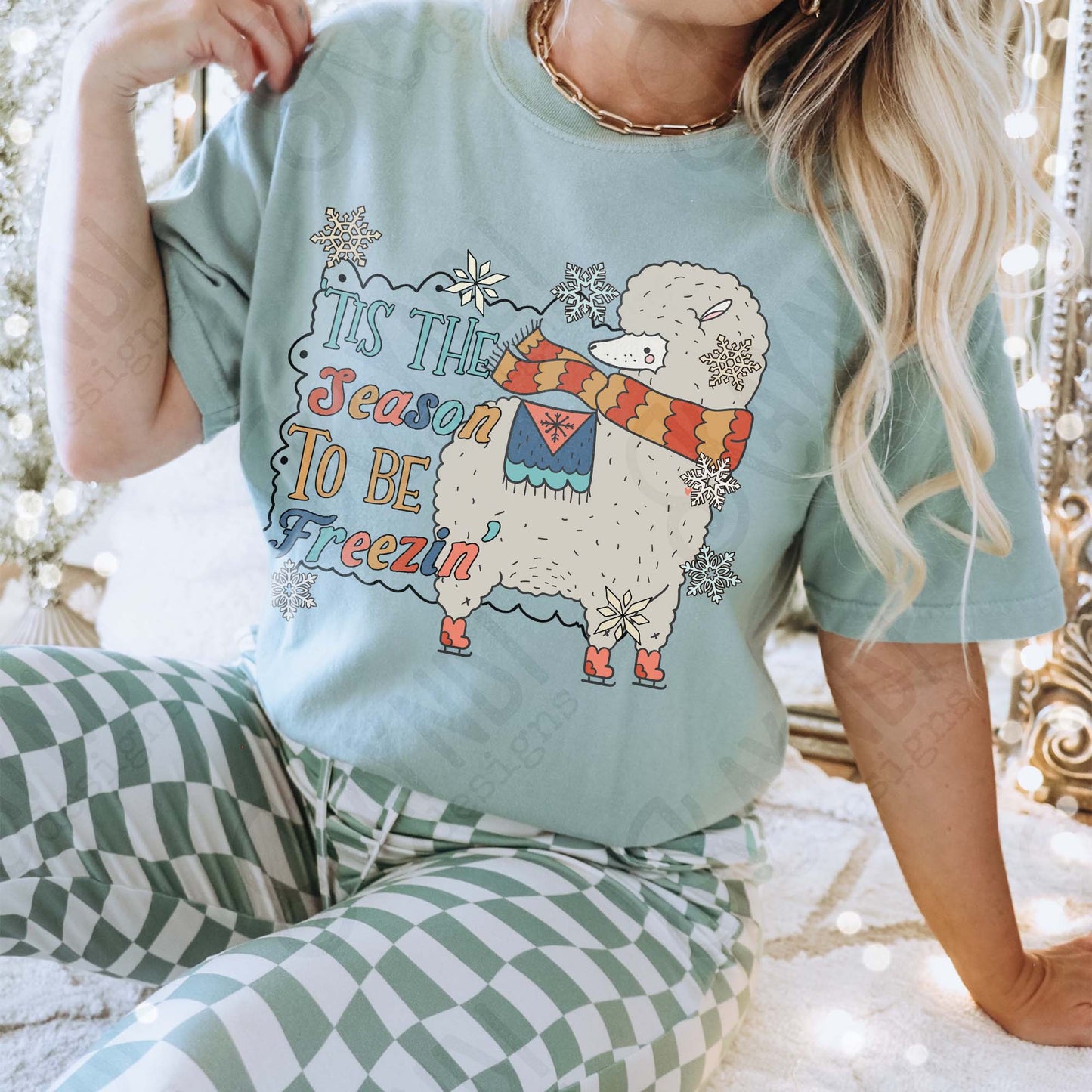 Tis the Season to be Freezin Sublimation Design PNG Digital Download Winter Funny Snow Alpaca
