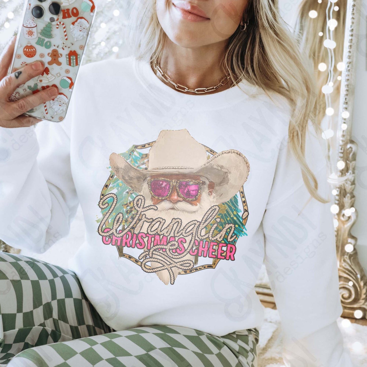 Wranglin Christmas Cheer Sublimation Design PNG Digital Download Cowboy Santa Western