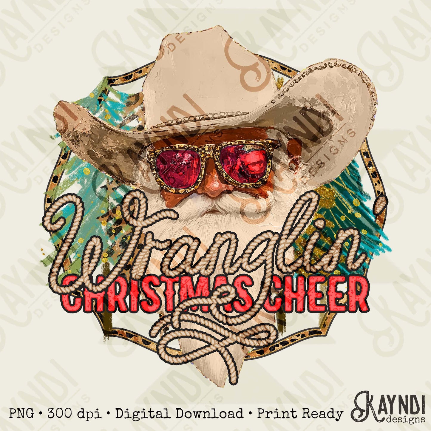 Wranglin Christmas Cheer Red Sublimation Design PNG Digital Download Cowboy Santa Western