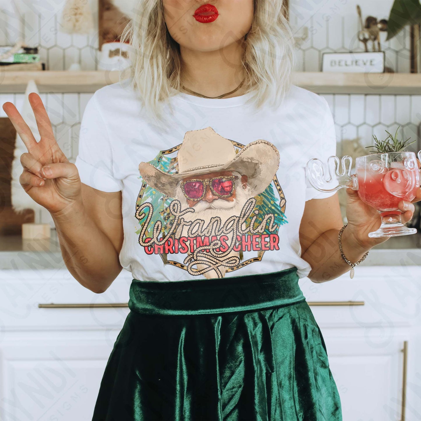 Wranglin Christmas Cheer Red Sublimation Design PNG Digital Download Cowboy Santa Western