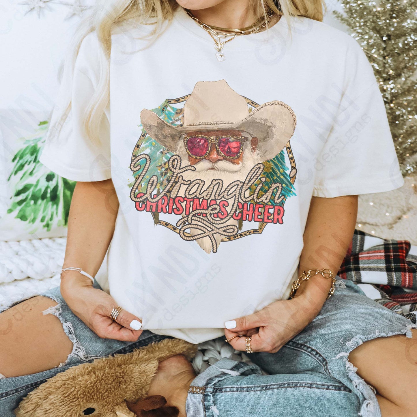 Wranglin Christmas Cheer Red Sublimation Design PNG Digital Download Cowboy Santa Western