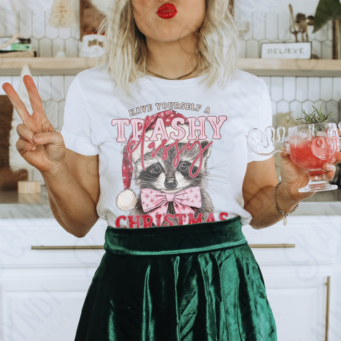 Trashy Classy Christmas Sublimation Design PNG Digital Download Printable Raccoon