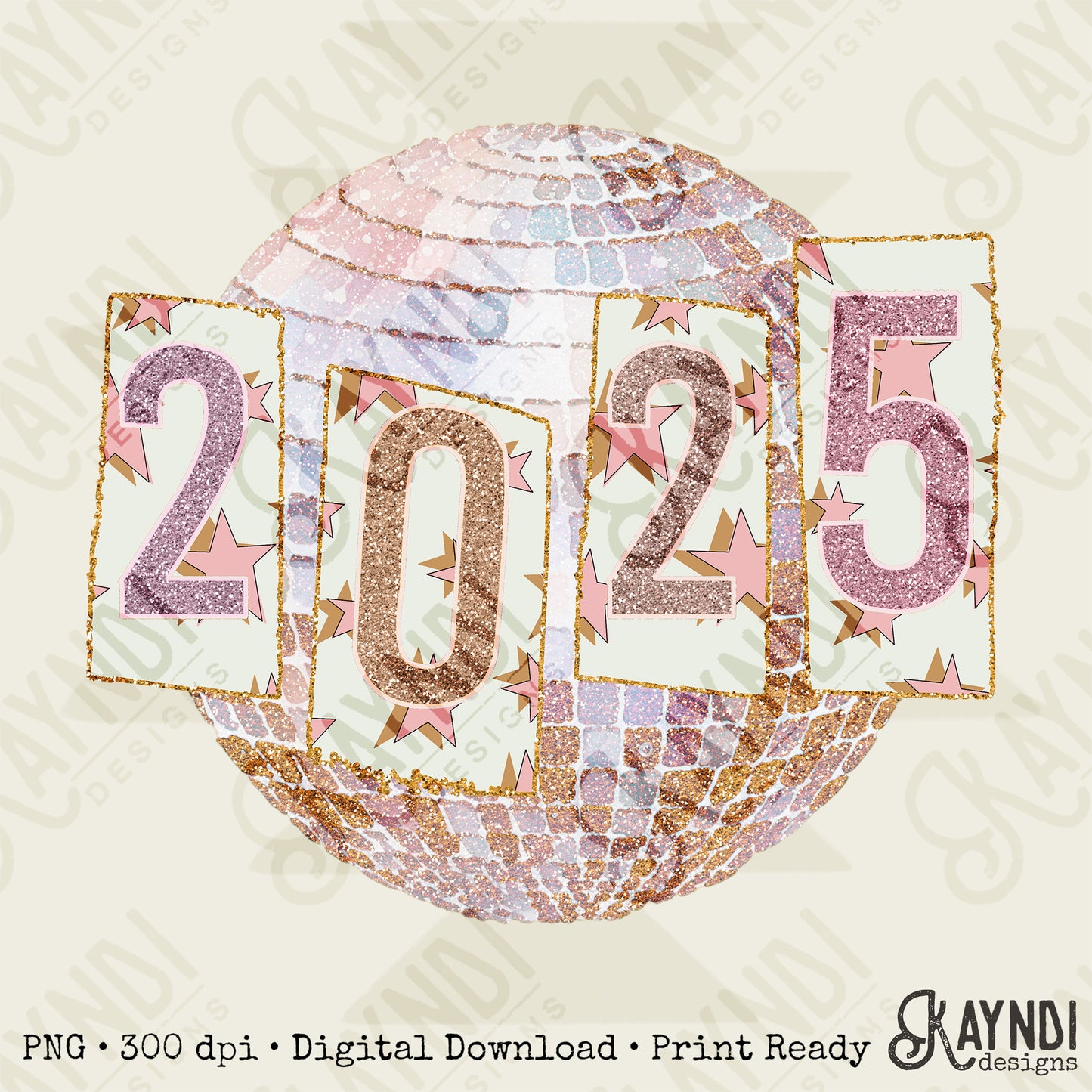 Disco Ball Sublimation Design PNG Digital Download Printable 2025 New Years