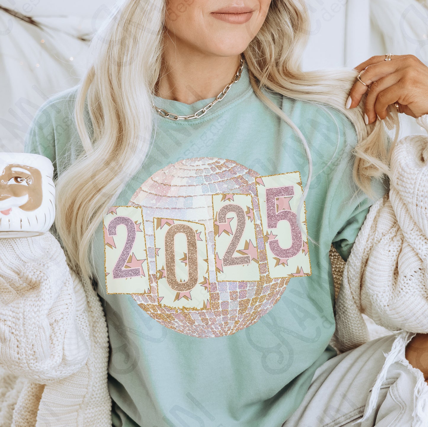 Disco Ball Sublimation Design PNG Digital Download Printable 2025 New Years