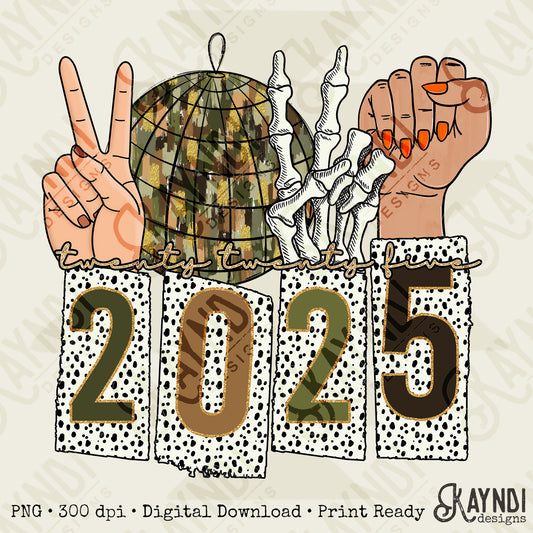 2025 Green Sublimation Design PNG Digital Download Printable Peace Skeleton Disco