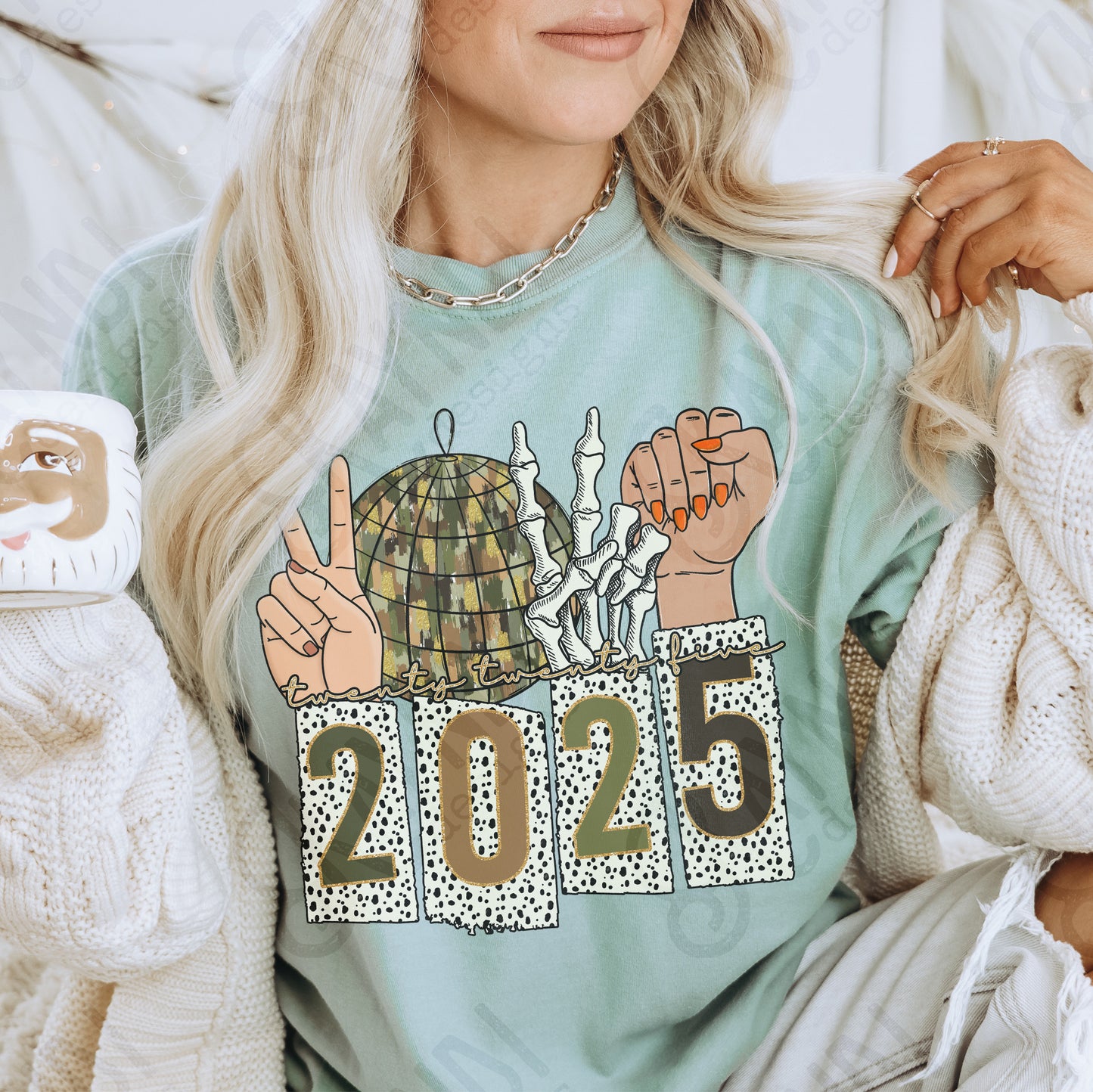 2025 Green Sublimation Design PNG Digital Download Printable Peace Skeleton Disco