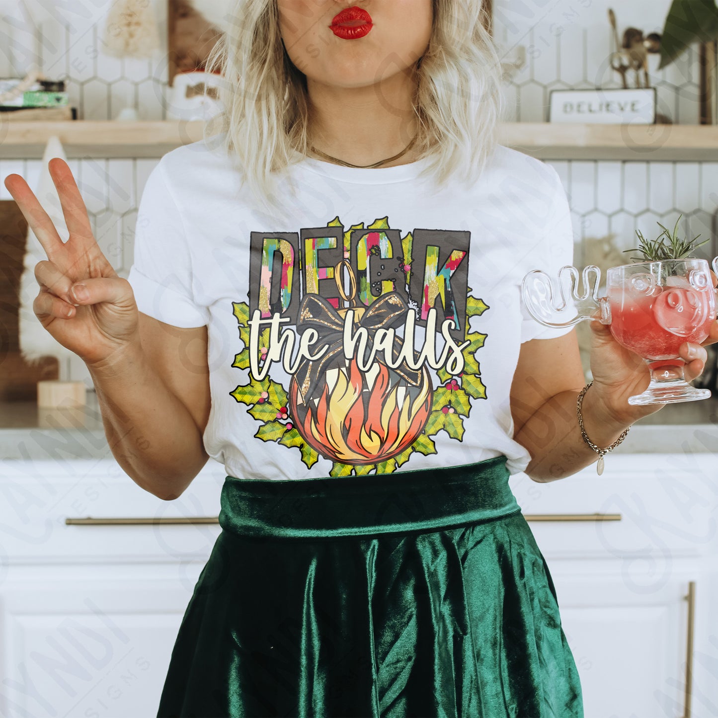 Deck the Halls Green Sublimation Design PNG Digital Download Printable Christmas