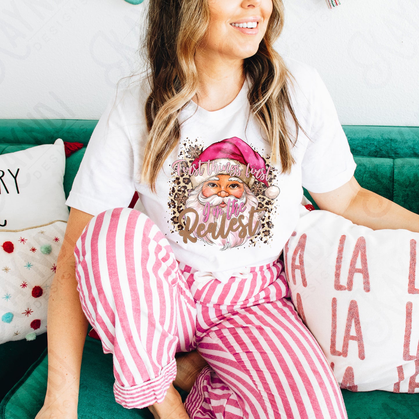 First Things First Santa Sublimation Design PNG Digital Download Printable Christmas Cheetah Pink