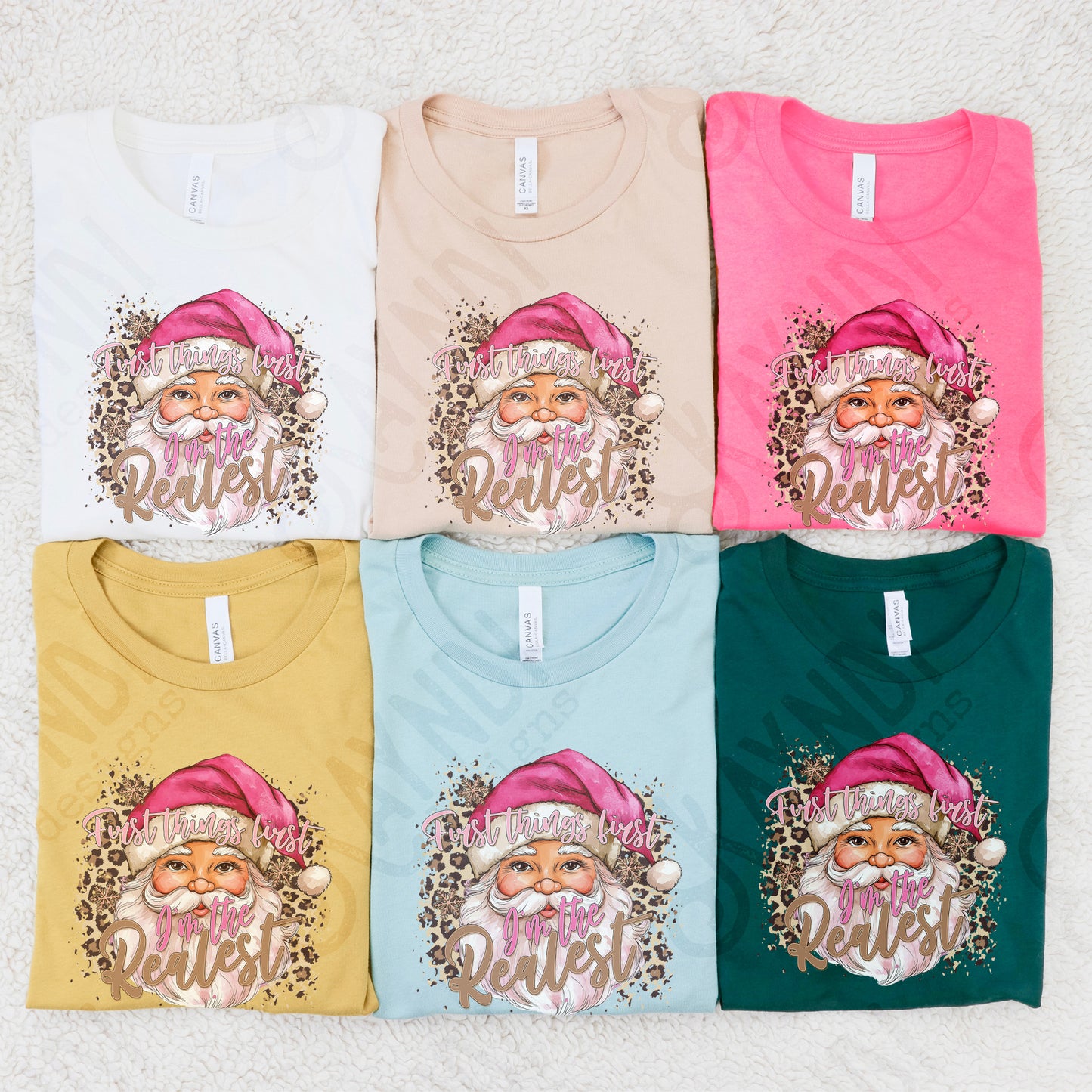 First Things First Santa Sublimation Design PNG Digital Download Printable Christmas Cheetah Pink