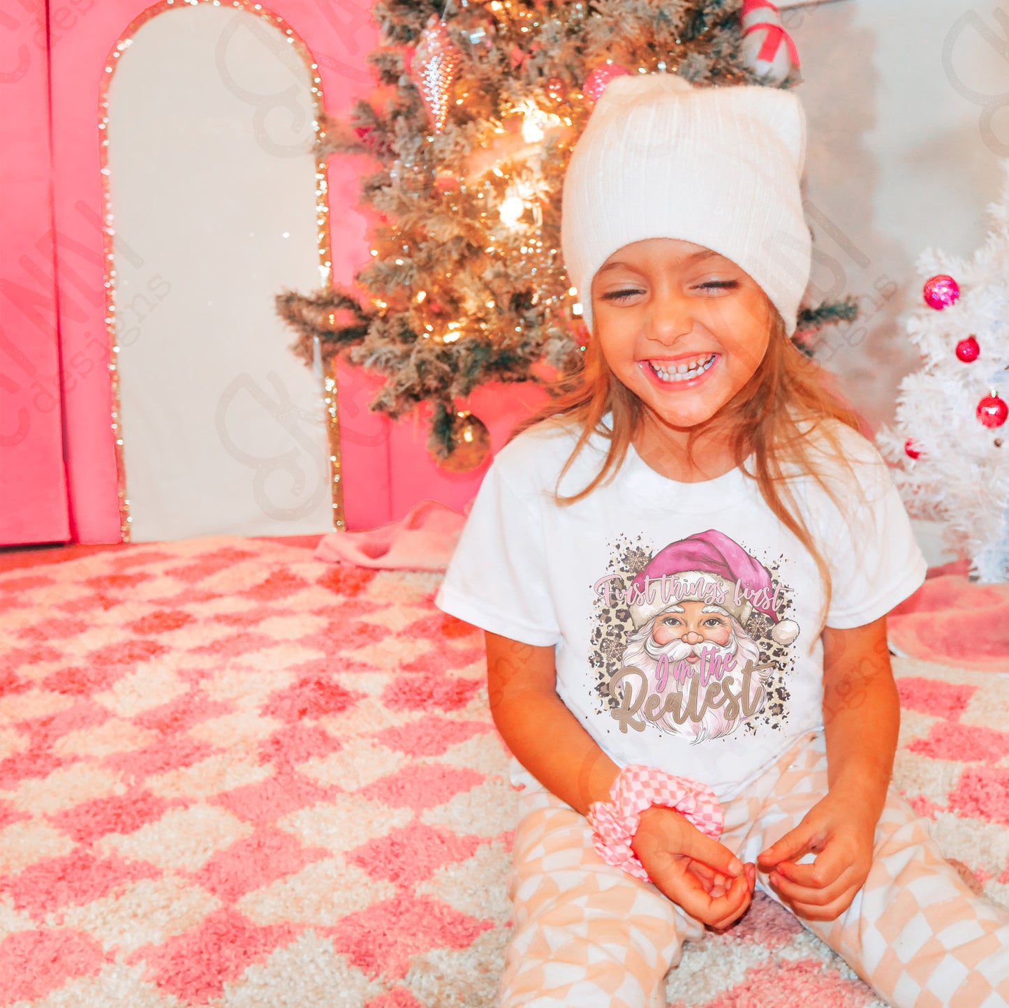 First Things First Santa Sublimation Design PNG Digital Download Printable Christmas Cheetah Pink