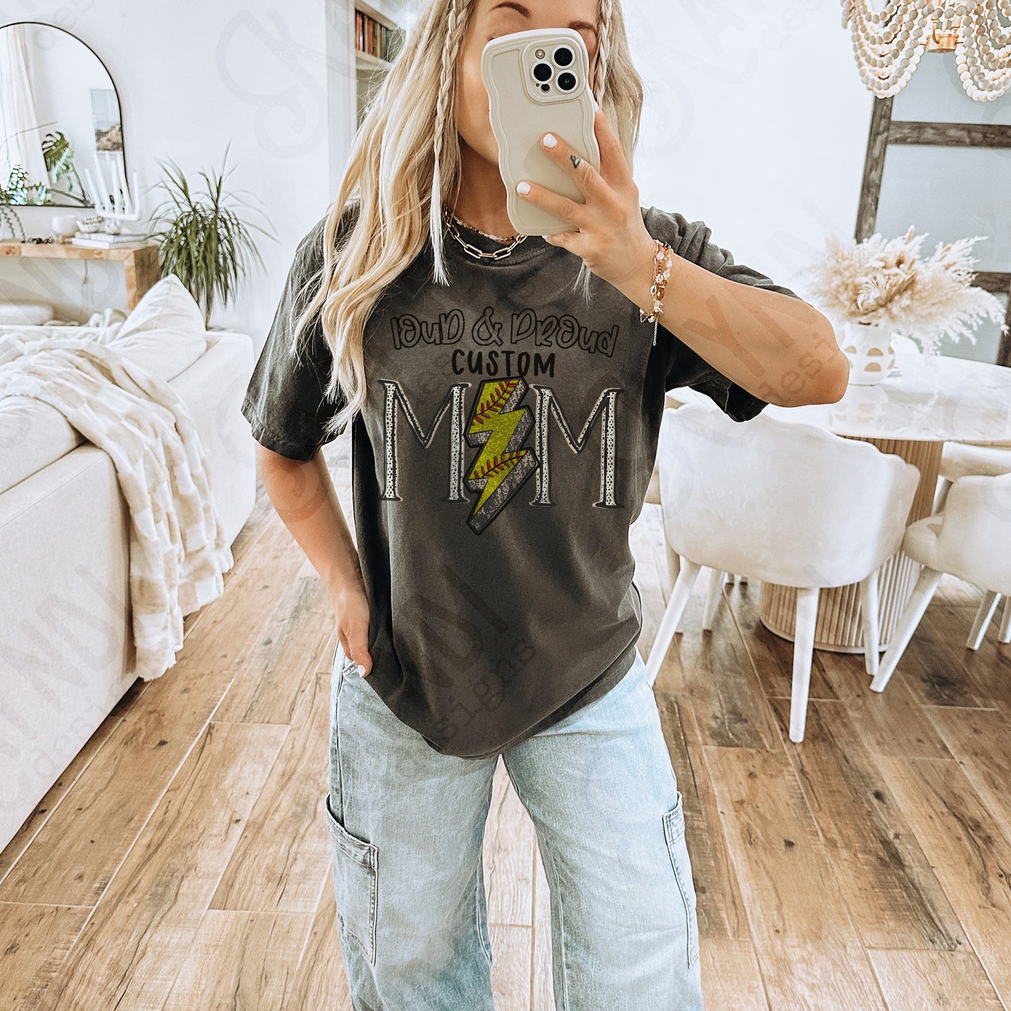 Loud & Proud Softball Mom Sublimation Design PNG Digital Download Printable Mom Sparkle Lightning