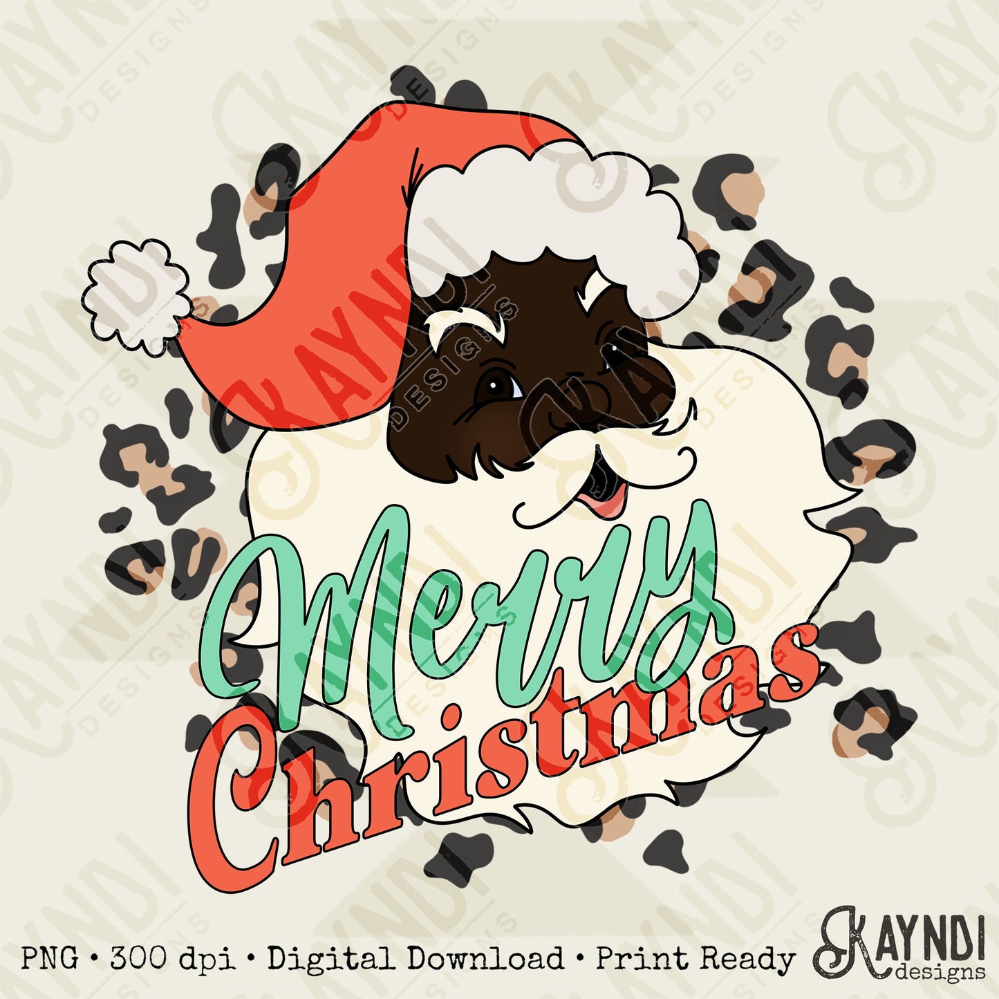 Merry Christmas Santa 1 Sublimation Design PNG Digital Download Printable Christmas Cheetah