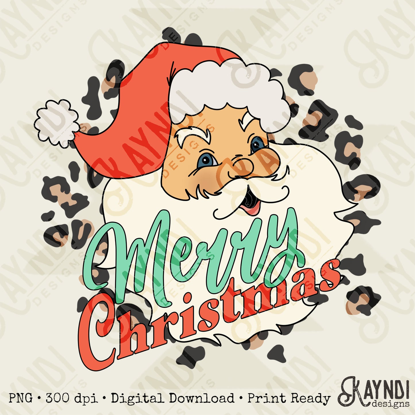 Merry Christmas Santa 5 Sublimation Design PNG Digital Download Printable Christmas Cheetah