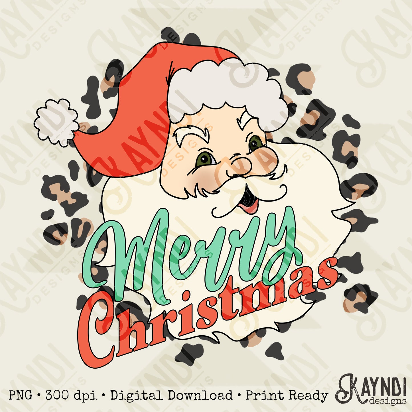 Merry Christmas Santa Sublimation Design PNG Digital Download Printable Christmas Cheetah