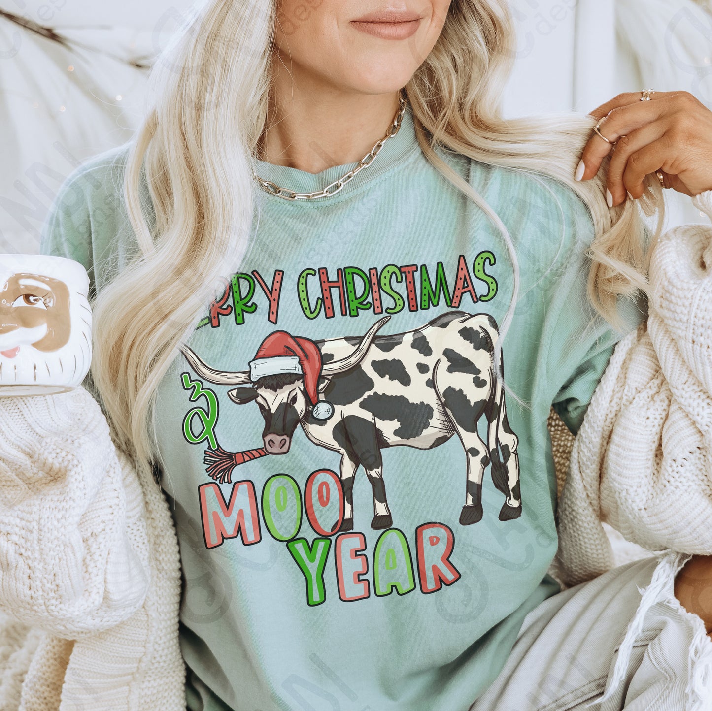 Moo Year Black Sublimation Design PNG Digital Download Printable Christmas Western Fun New Years