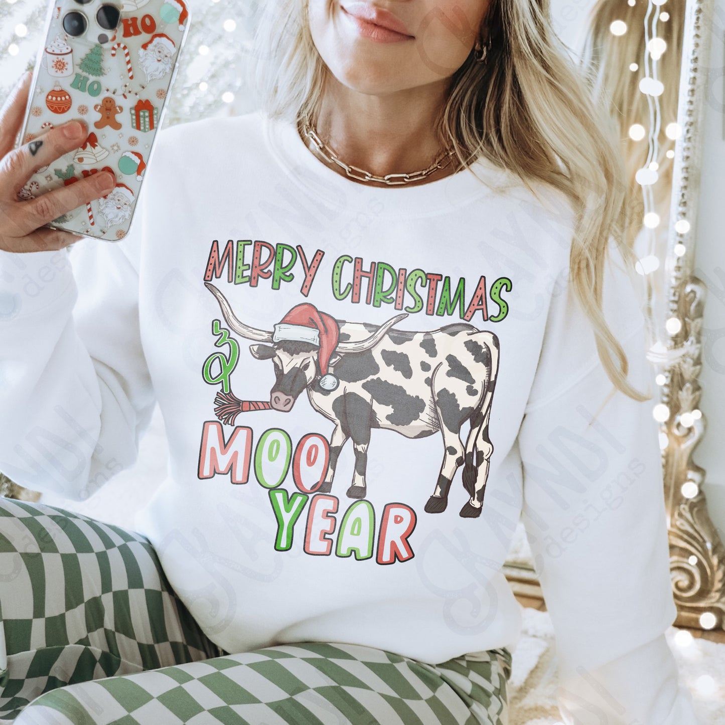 Moo Year Black Sublimation Design PNG Digital Download Printable Christmas Western Fun New Years