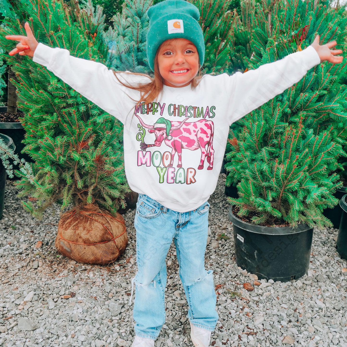 Moo Year Pink Sublimation Design PNG Digital Download Printable Christmas Western Fun New Years