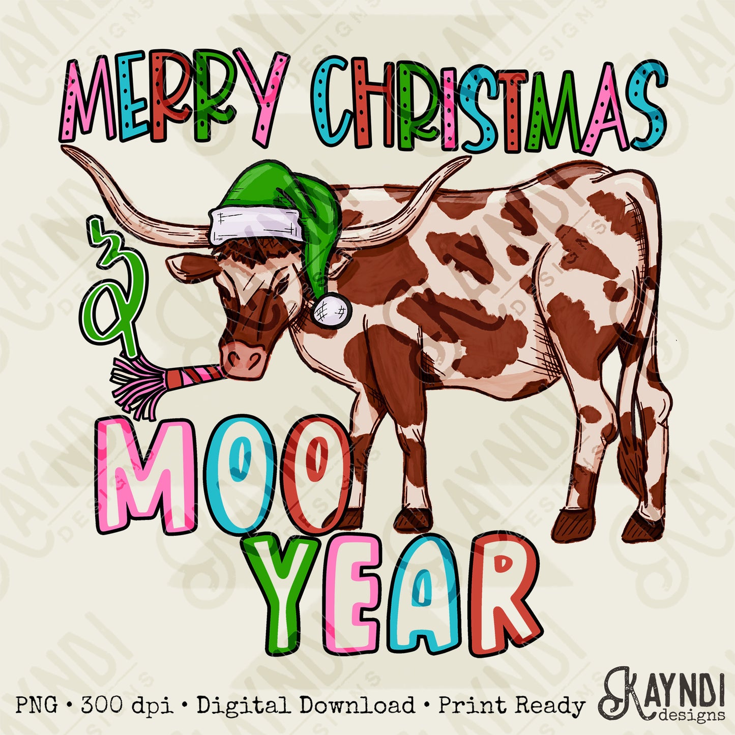 Moo Year Red Sublimation Design PNG Digital Download Printable Christmas Western Fun New Years