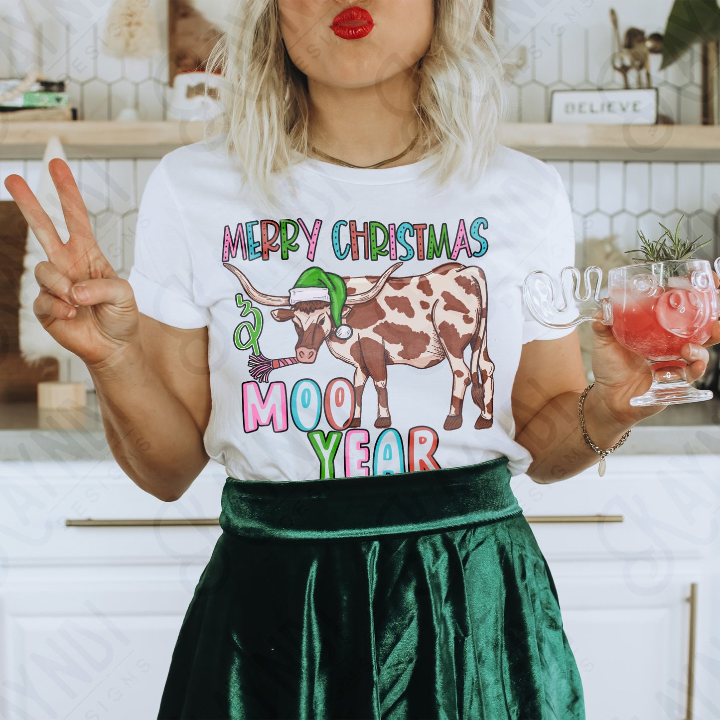 Moo Year Red Sublimation Design PNG Digital Download Printable Christmas Western Fun New Years