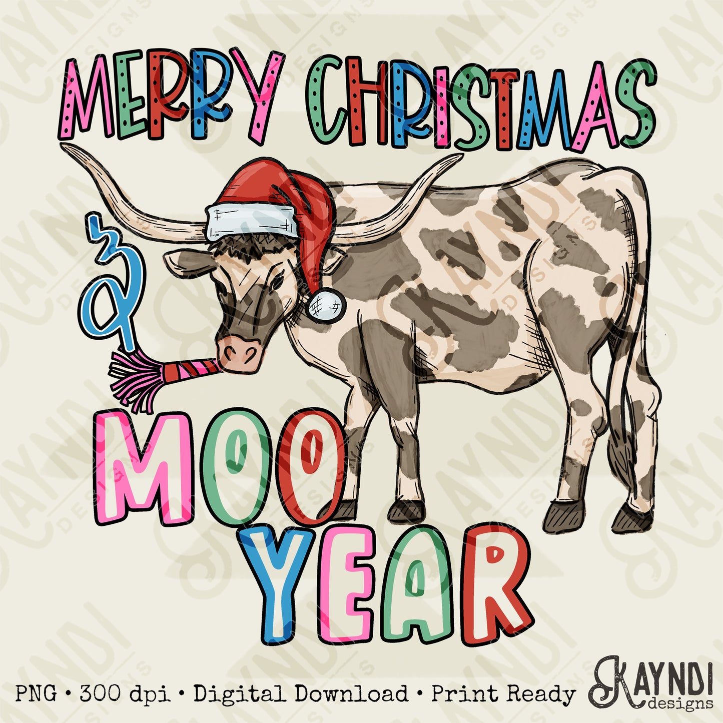 Moo Year Tan Sublimation Design PNG Digital Download Printable Christmas Western Fun New Years