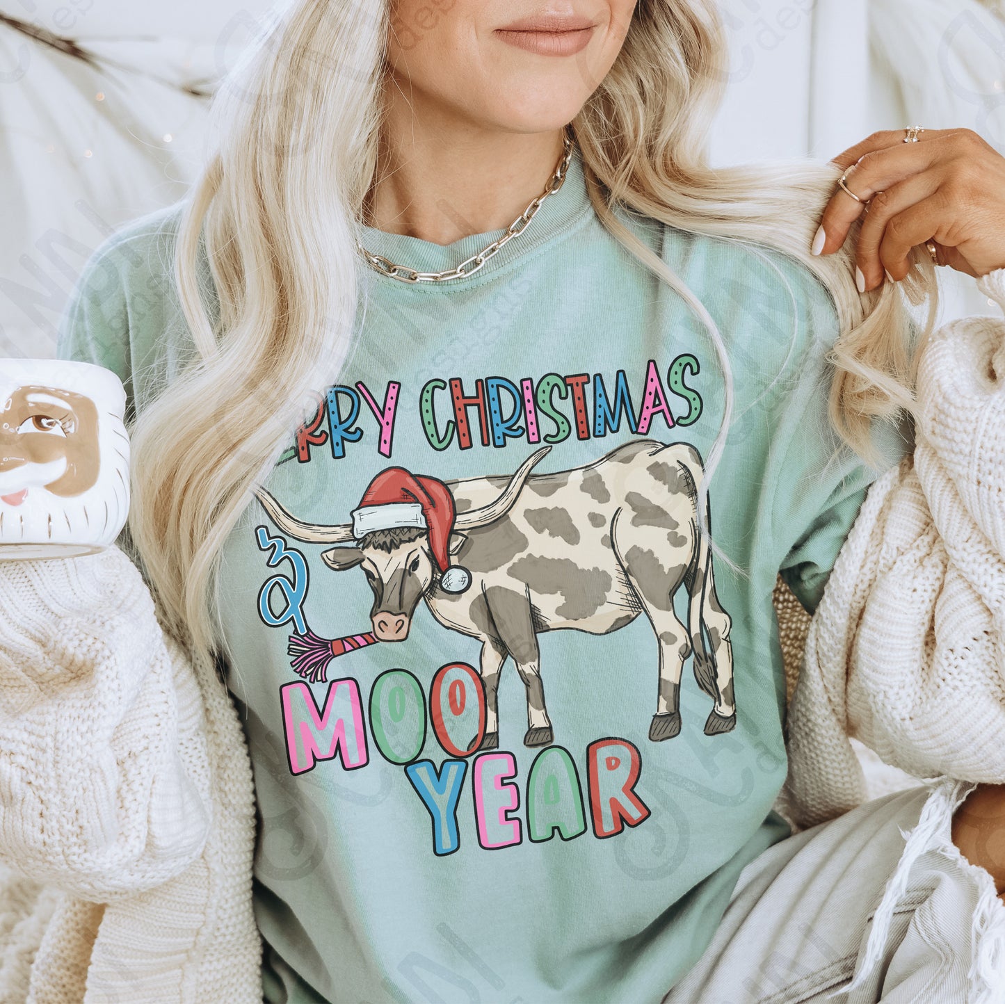 Moo Year Tan Sublimation Design PNG Digital Download Printable Christmas Western Fun New Years