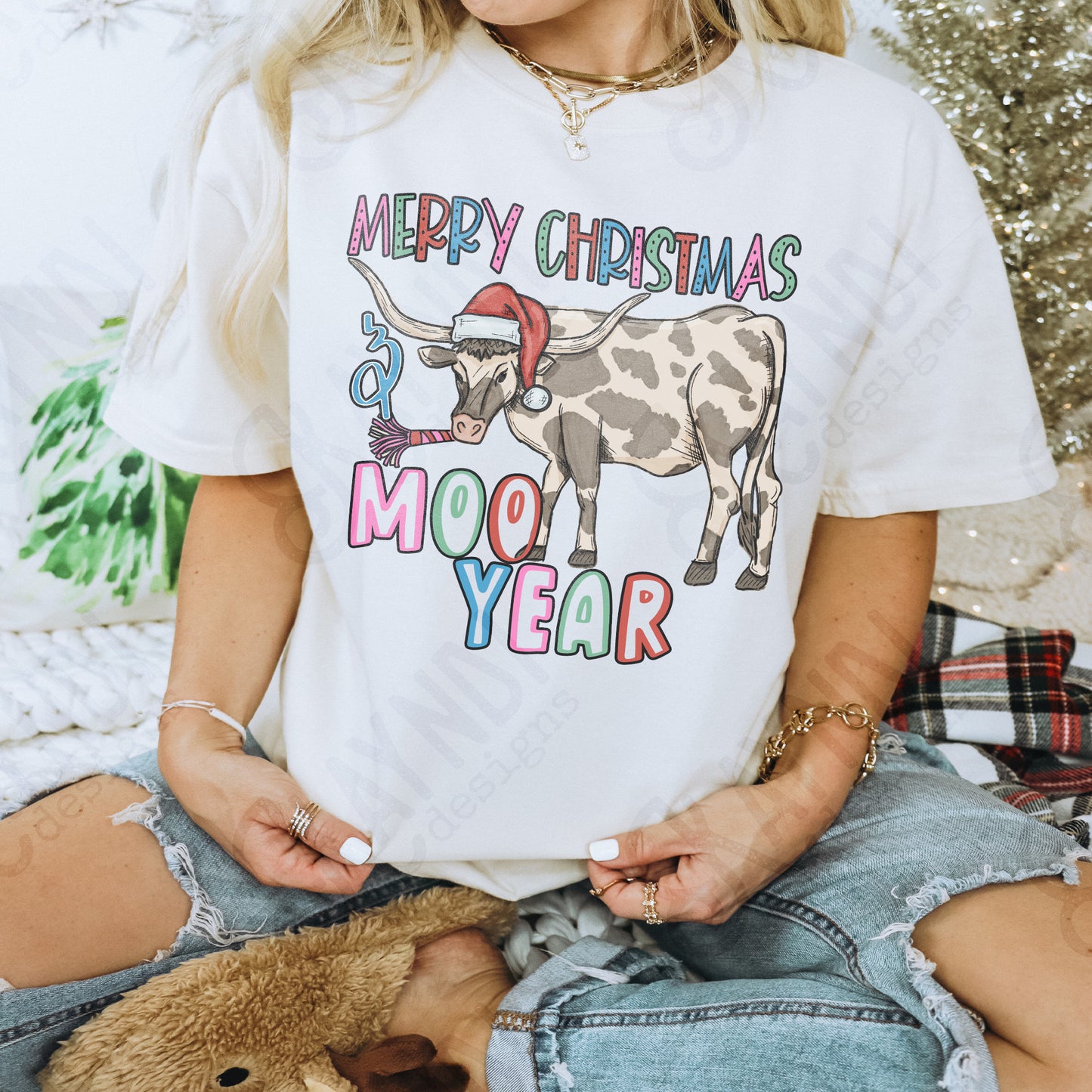 Moo Year Tan Sublimation Design PNG Digital Download Printable Christmas Western Fun New Years