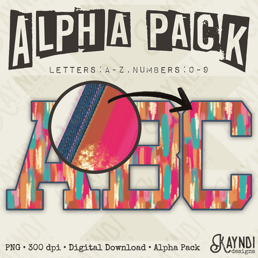 Varsity Brushstroke Patch Alpha Set Sublimation Design PNG Digital Download Printable