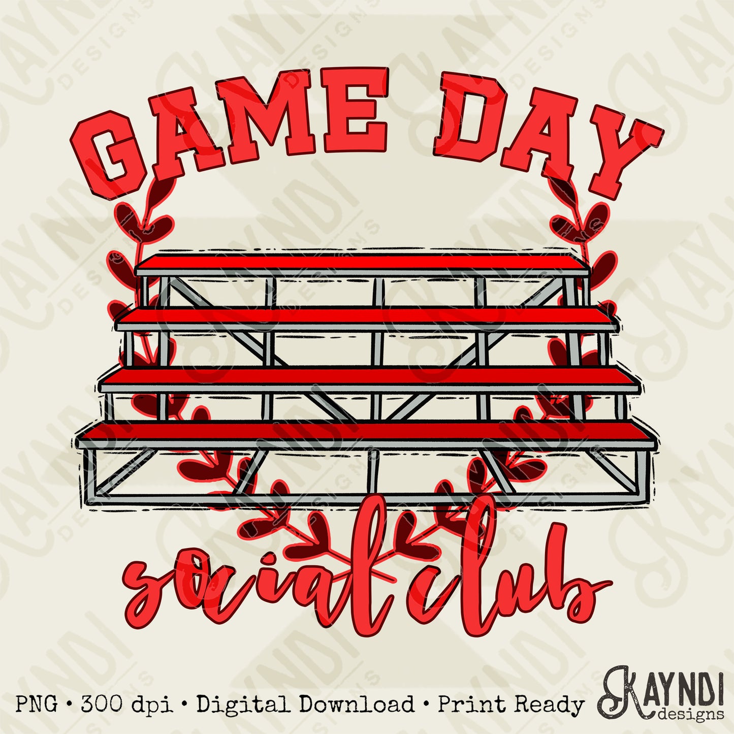 Game Day Social Red Sublimation Design PNG Digital Download Printable Bleachers School Spirit