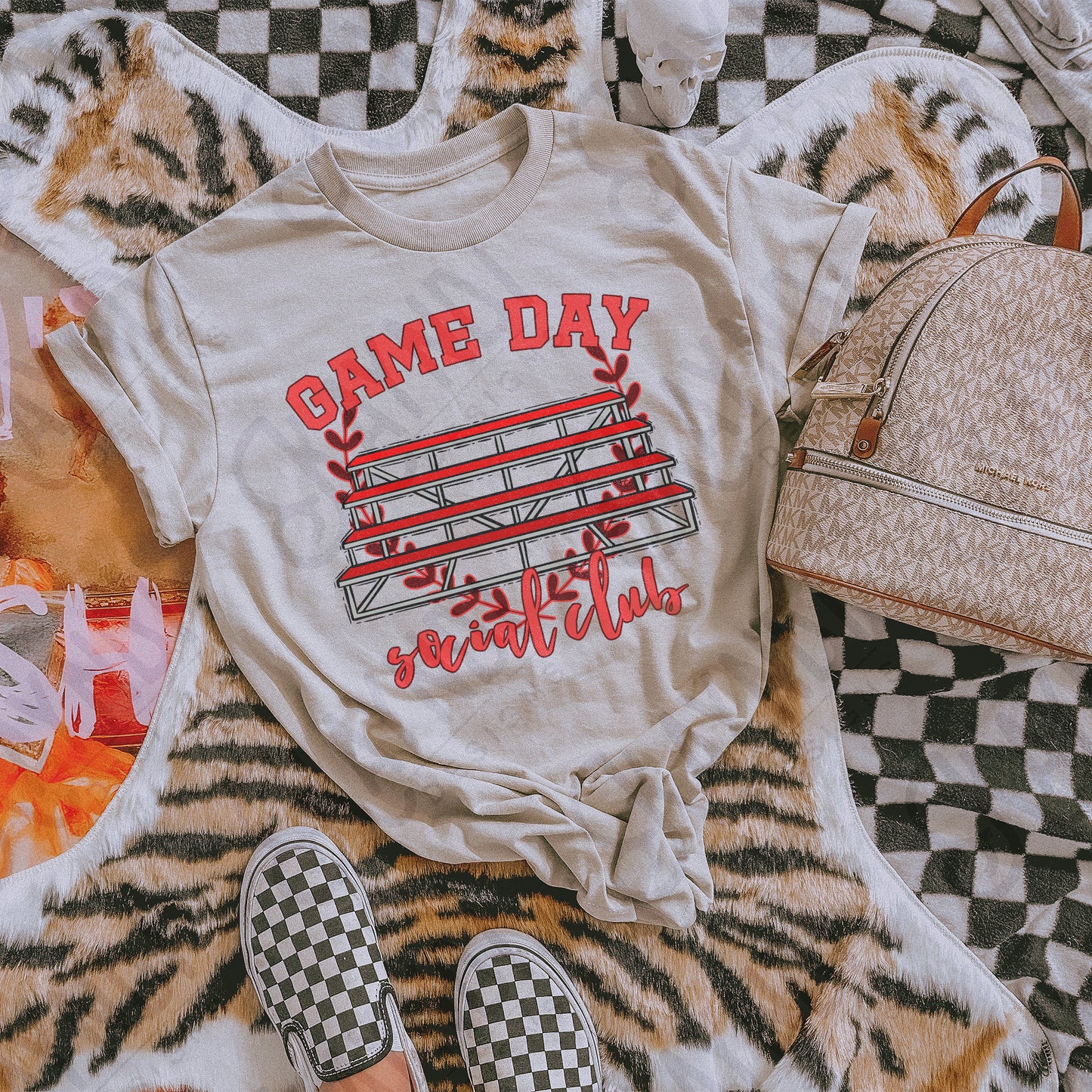 Game Day Social Red Sublimation Design PNG Digital Download Printable Bleachers School Spirit