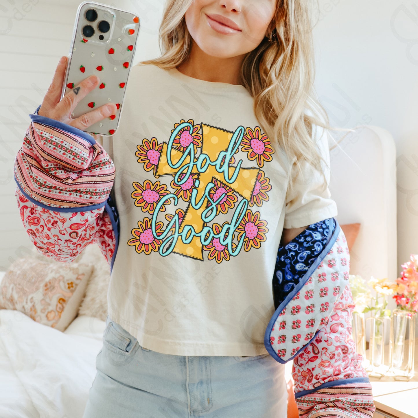 God is Good Sublimation Design PNG Digital Download Printable Spring Flowers Cross