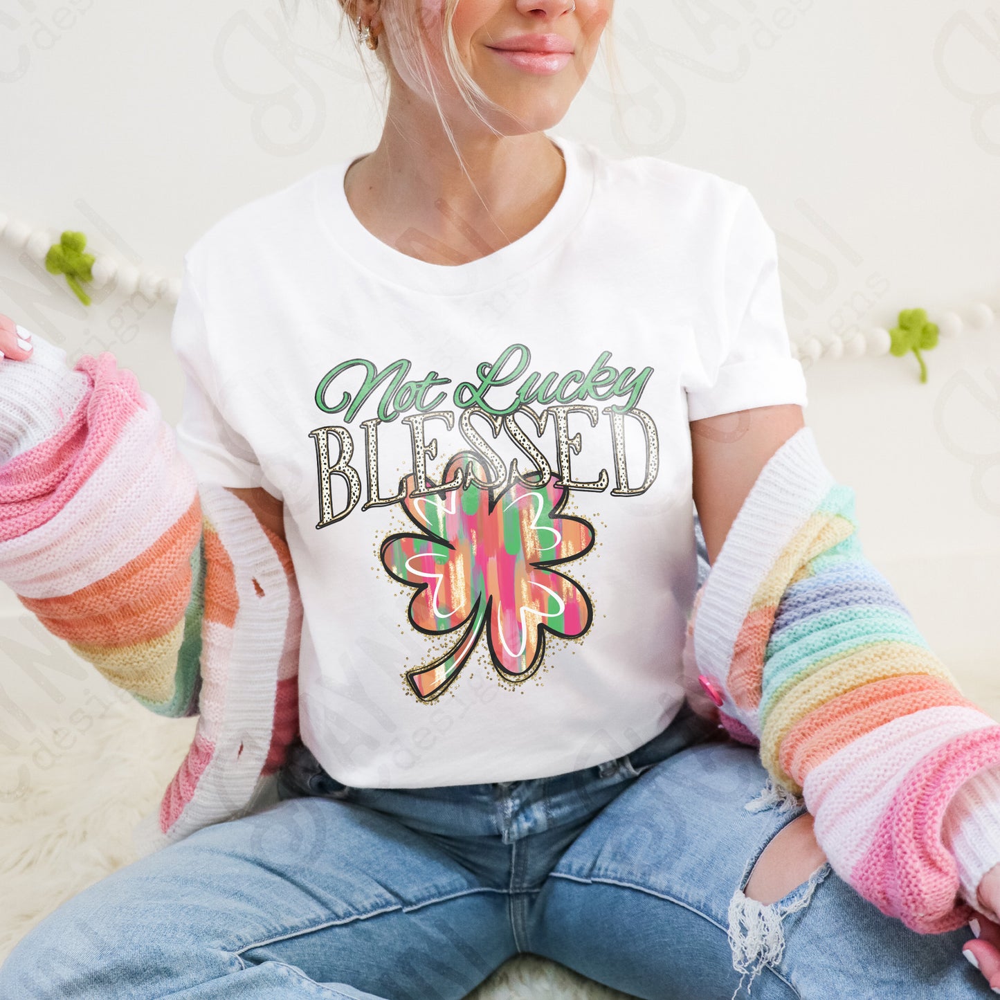 Not Lucky Blessed Sublimation Design PNG Digital Download Printable Western Spring St. Patricks Clover