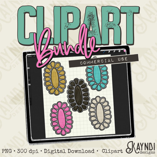 Hand Drawn Concho Clipart Element PNG Digital Downloads Elements Turquoise Commercial Use