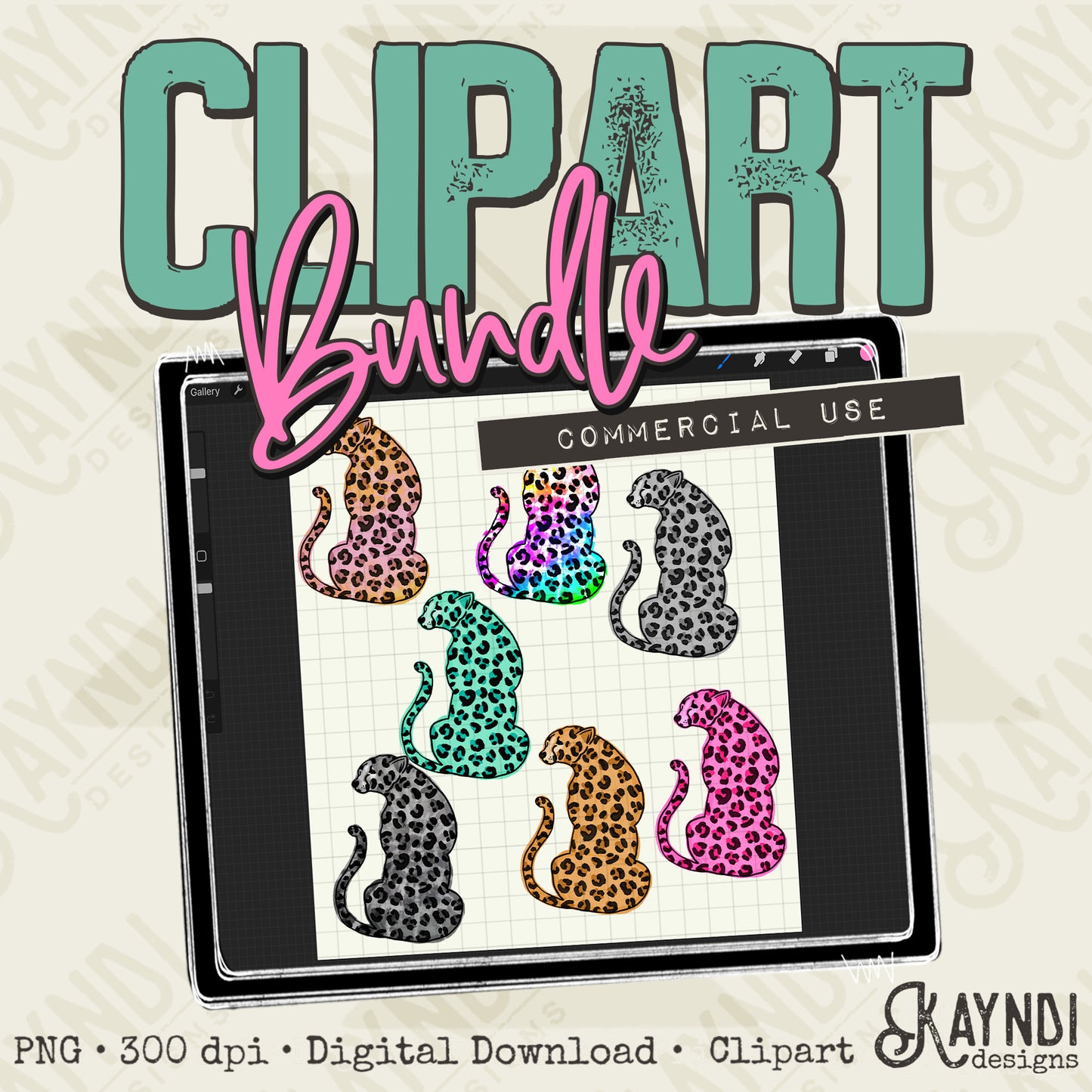 Hand Drawn Leopard Cheetah Cat Clipart Element PNG Digital Downloads Elements Colorful Commercial Use