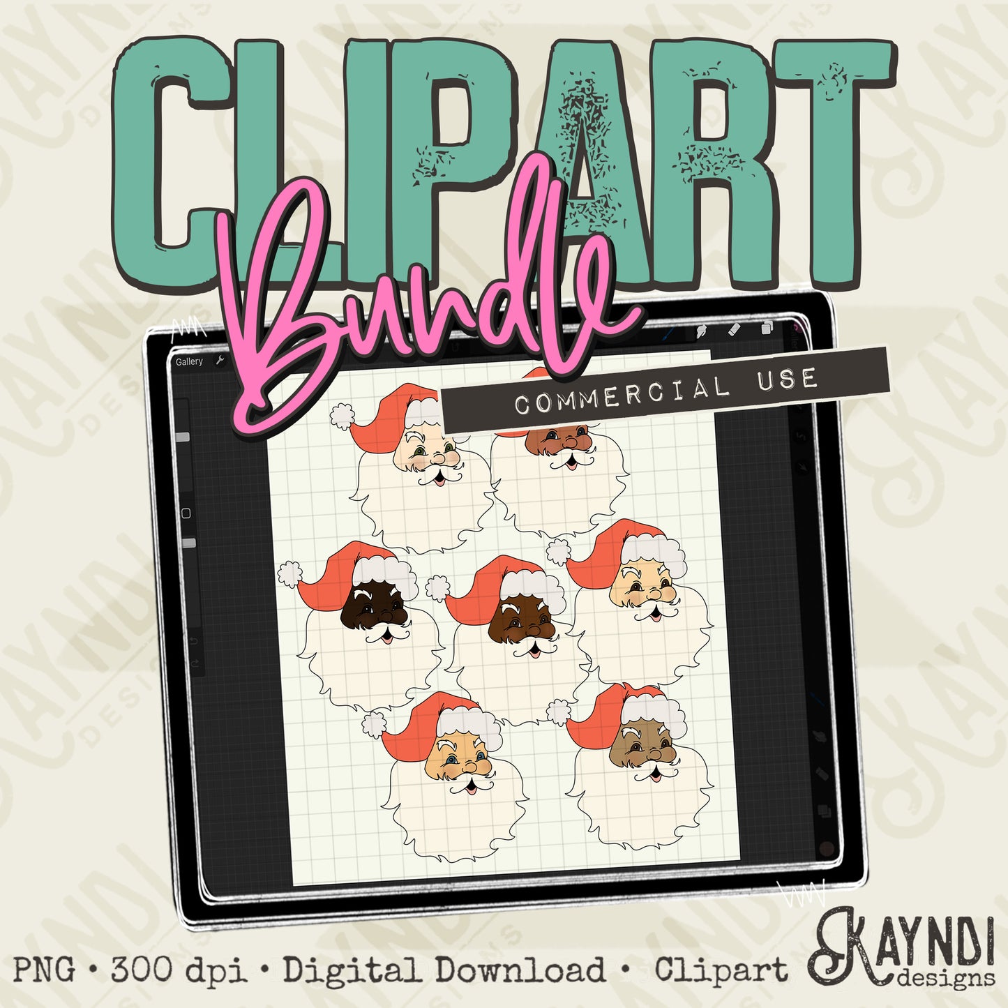 Hand Drawn Santa Clipart Element PNG Digital Downloads Elements Multiple Variants Santa hat Commercial Use