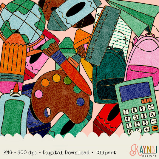 Hand Drawn School Supplies Leopard Clipart Element PNG Digital Downloads Elements Leopard Print Colorful Commercial Use