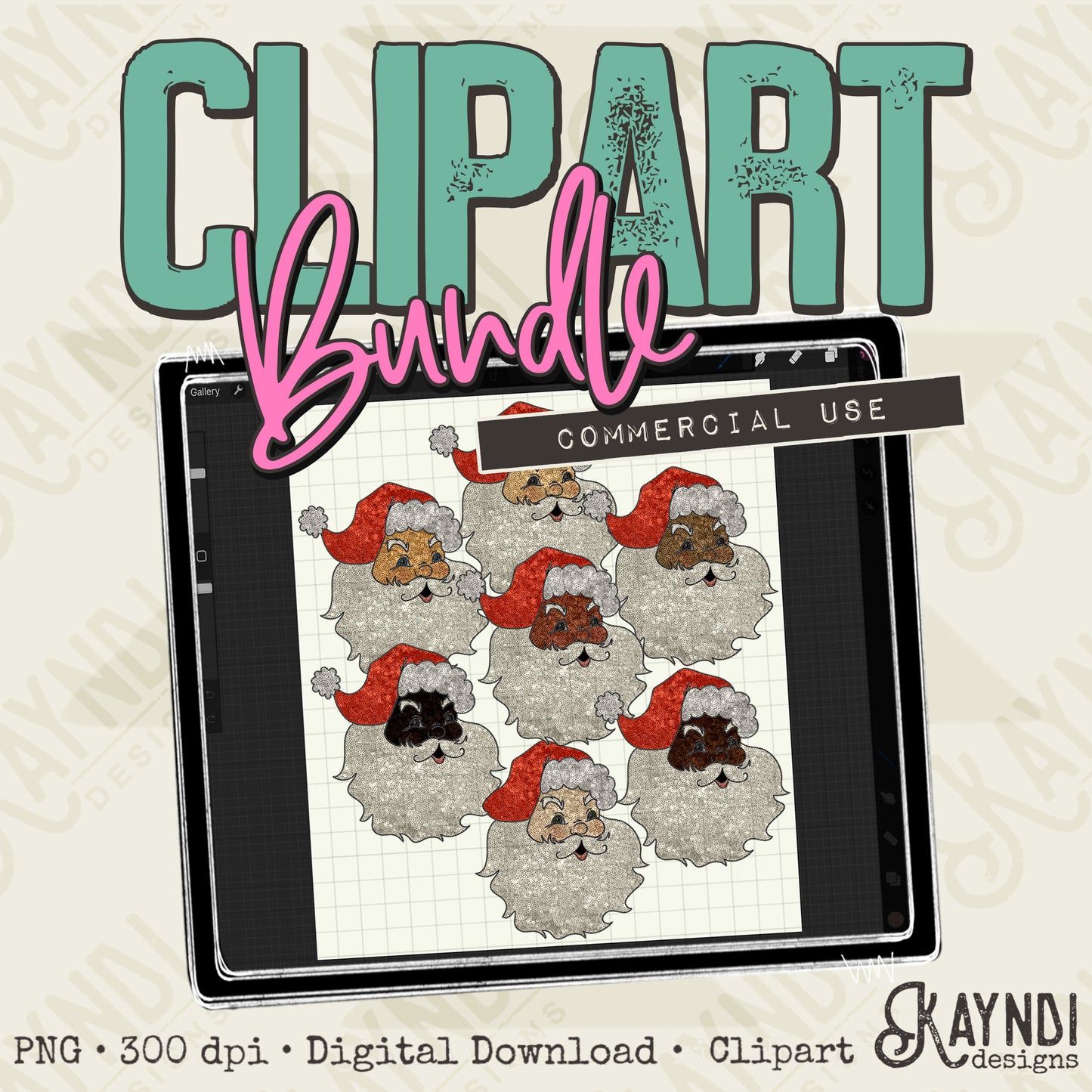 Hand Drawn Santa Sequin Clipart Element PNG Digital Downloads Elements Multiple Variants Santa hat Commercial Use